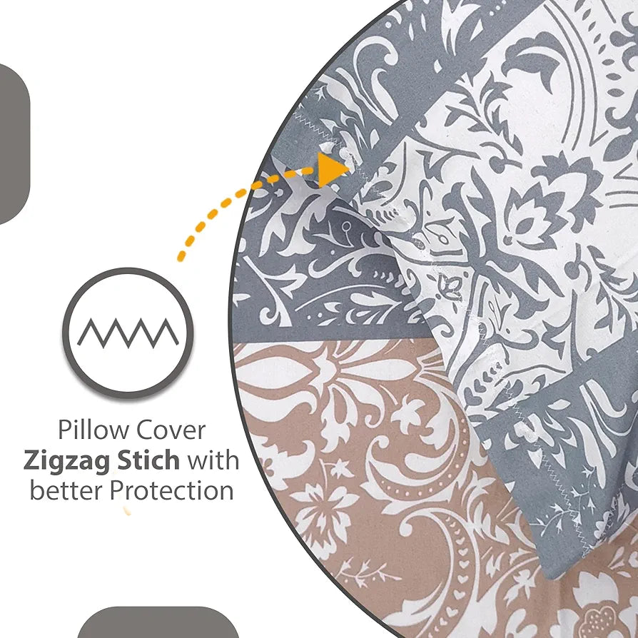 Divine Casa 100% Cotton 144 TC King Size Bedsheet with 2 Pillow Covers Colour Grey & Blue