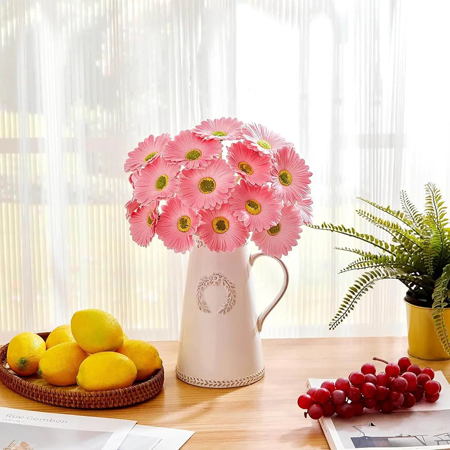 Gerbera Daisy Flowers Pack of 5 Orange Faux Blooms 30cm Tall Pink