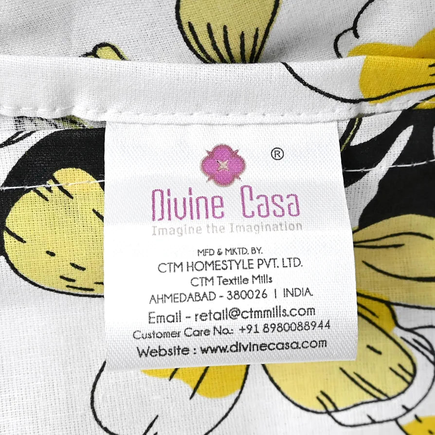Divine Casa Bedsheet for Single Size Bed 144 TC Cotton Bedsheet for Single Size Bed with 1 Pillow Cover  Floral Colour Golden Daffodil
