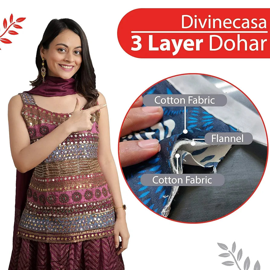 Divine Casa Floret 100% Cotton Single Dohar 120 GSM Soft & Lightweight Throw Blanket Colour Royale