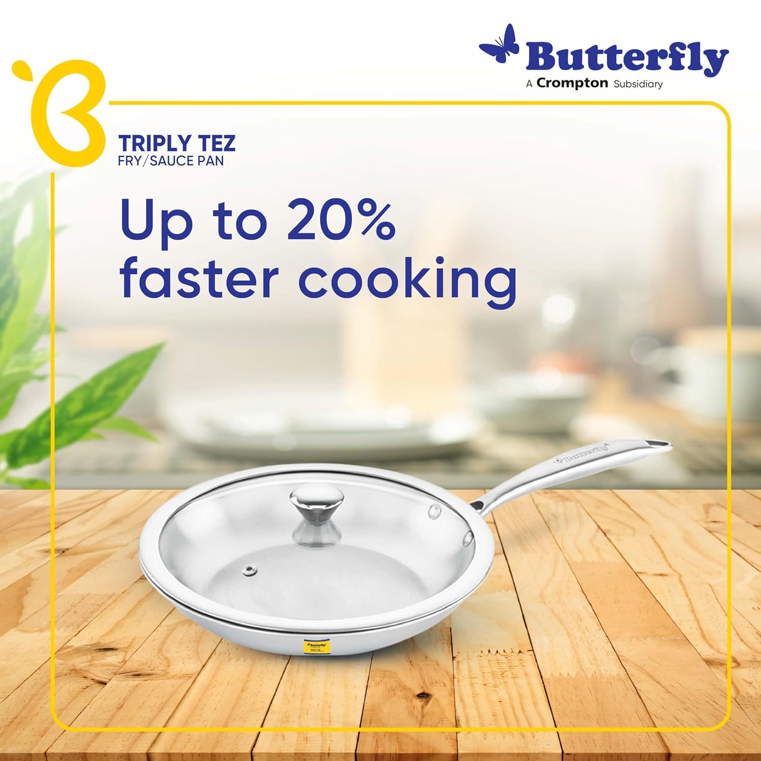 Butterfly Tez Triply Fry/Saute Pan with Glass Lid | 26 cm | 2 Litre