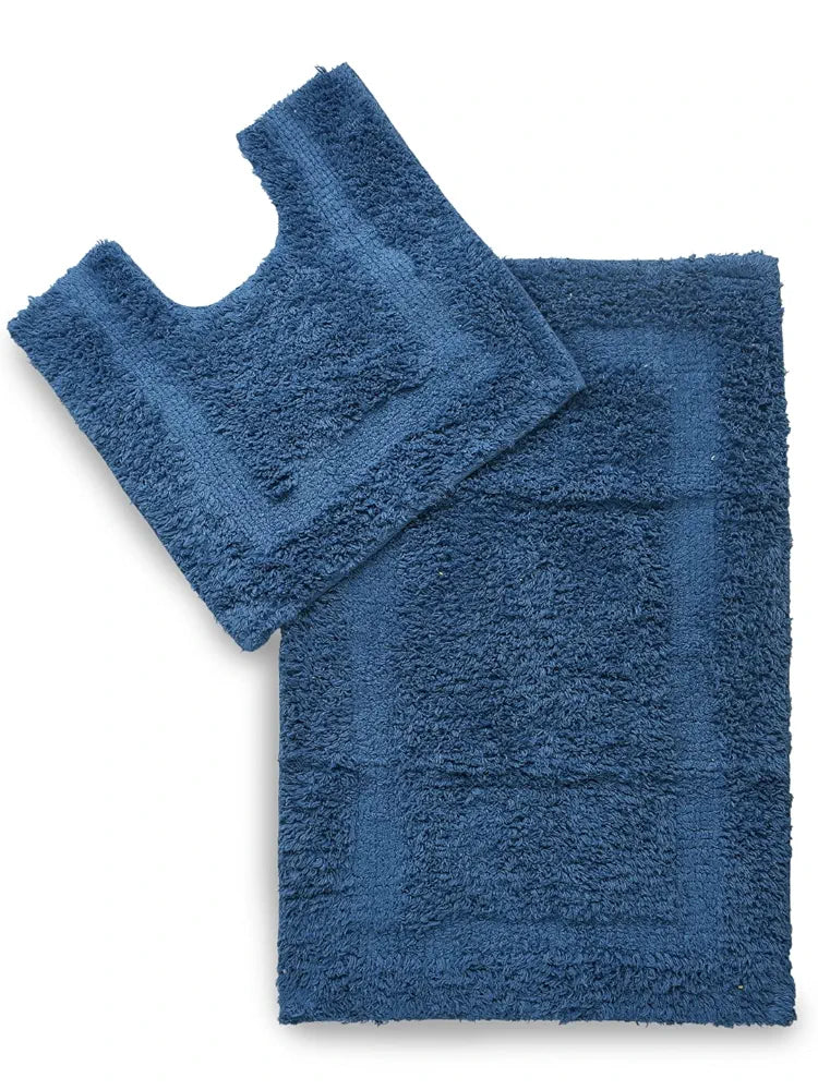 Sashaa World Solid Anti Skid Bathmat And Contour Cotton Colour Navy