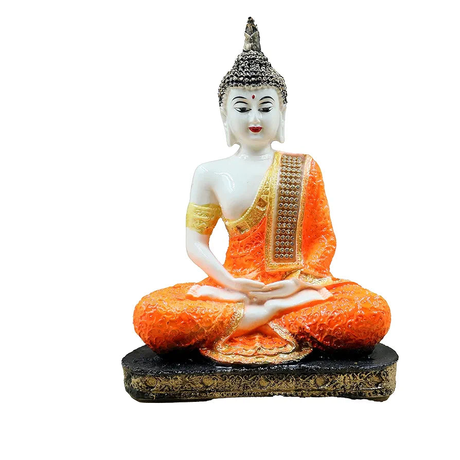 Jaipur Ace Meditating Buddha Polyresin Idol Showpiece White Orange Sitting Buddha