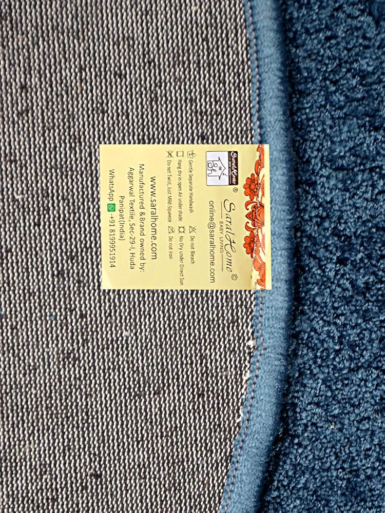 Saral Home Neo Shaggy Yarn Anti-Skid Round Mats Colour Blue