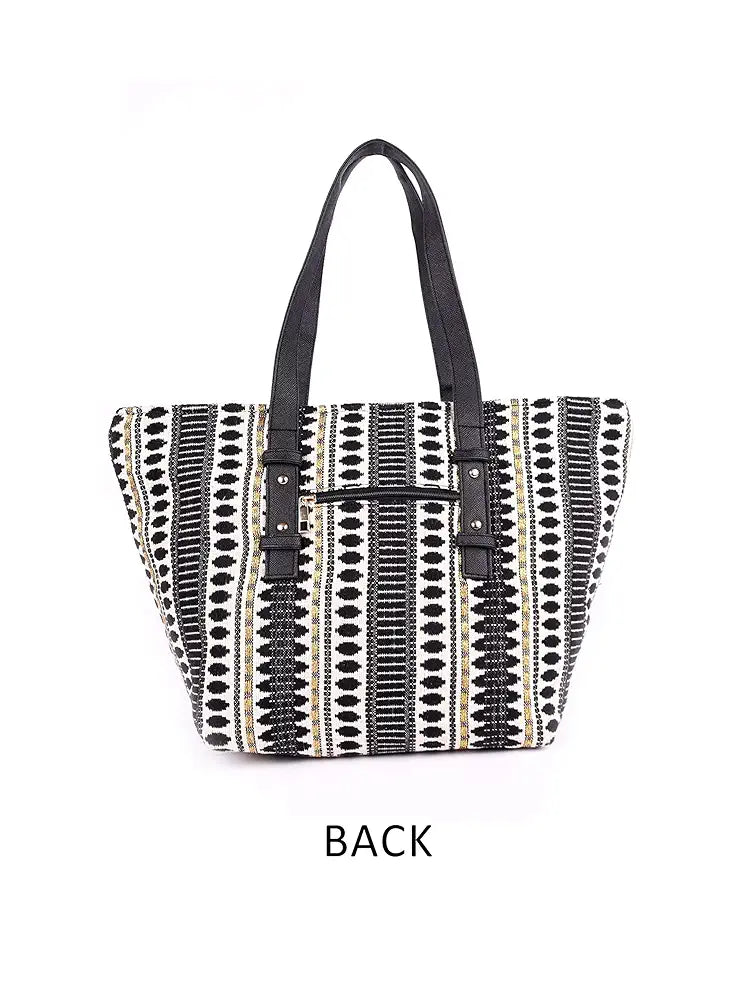 Astrid Cotton Textured Tote Bag With Coin Pouch Black