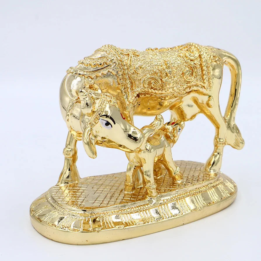 Jaipur Ace Kamdhenu Cow With Calf Statue Golden Cow