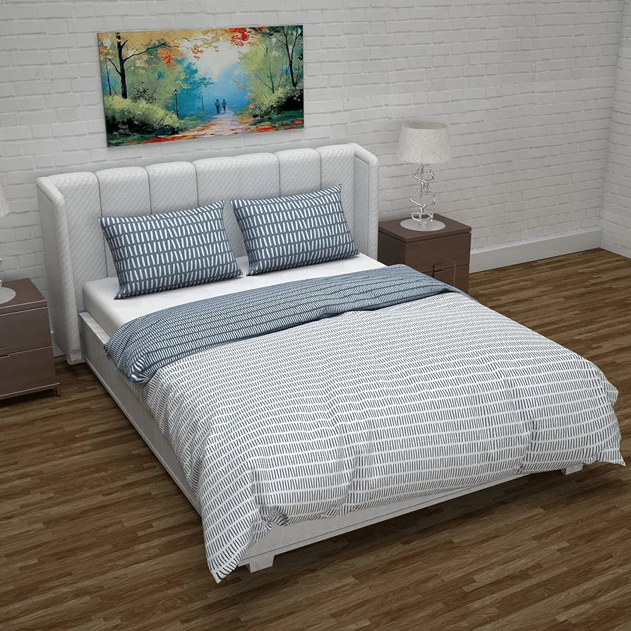 Divine Casa Micro Polyester Reversible Double Bed Queen Size Floral Printed Duvet Cover Colour Blue and White1