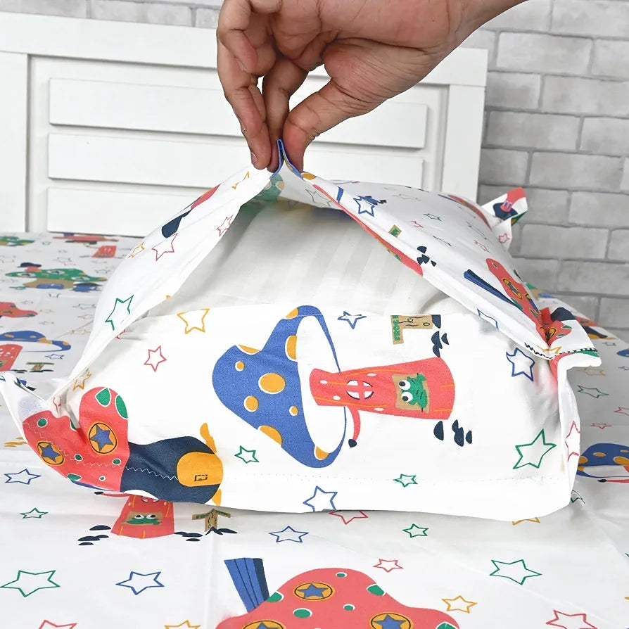 Divine Casa 144 TC 100% Cotton Single Bedsheet with 1 Pillow Cover Abstract Pattern Colour Rosin White