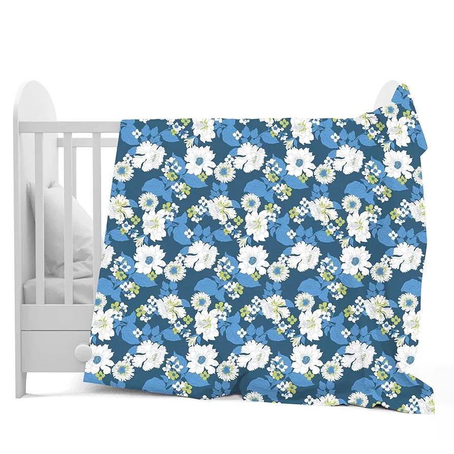 Divine Casa 120 GSM Microfiber Single Kids Dohar Soft & Lightweight Throw Blanket Floral Pattern Colour Galaxy Blue & White
