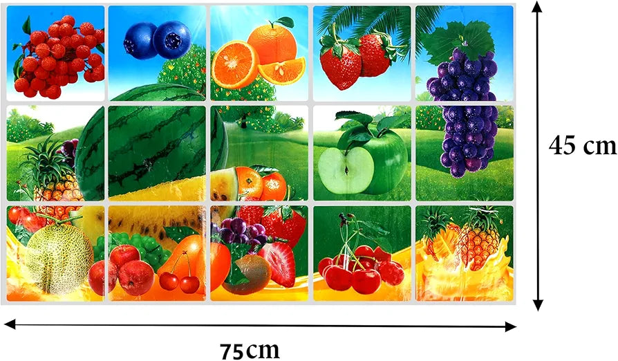 Jaamso Royals Multi Fruits and Vegetable Oil Proof Vinyl Aluminium Foil Kitchen Tile Wall Sticker Fruit vegetable