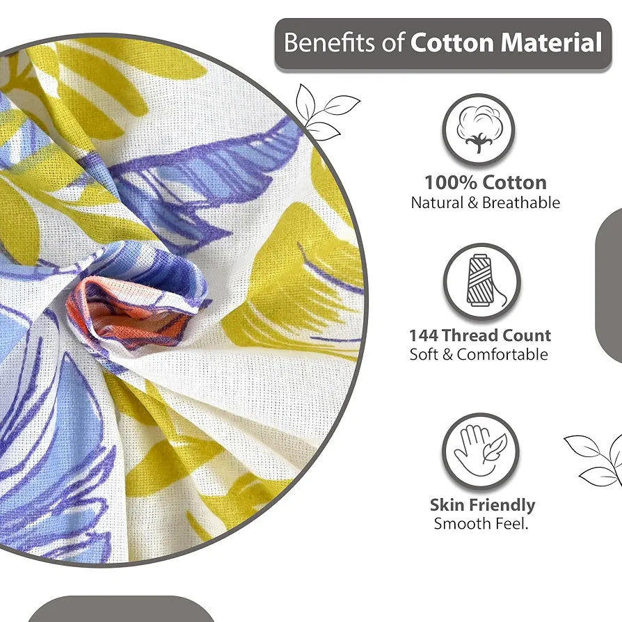 Divine Casa 144 TC Pure Cotton Double Bedsheet with 2 Pillow Covers Floral Bliss Colour Purple Yellow