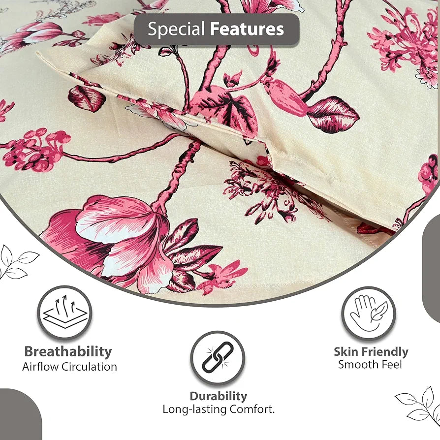 Divine Casa Double Size Bedsheet for Double Bed, 144 TC Pure Cotton Queen Size with 2 Pillow Covers Colour Sky Blue Mist