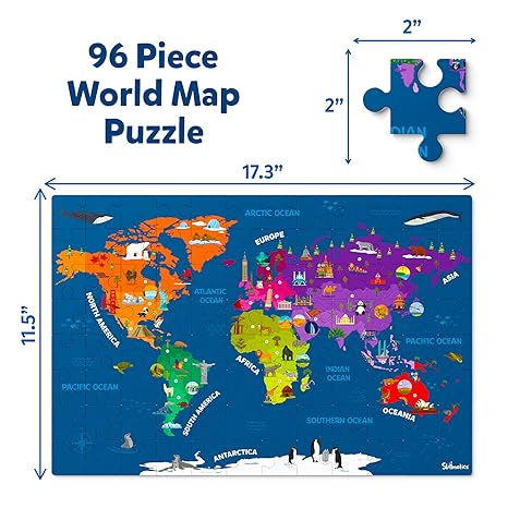 Skillmatics World Map Puzzle Piece Jigsaw Puzzle Educational Toy Geography for Kids