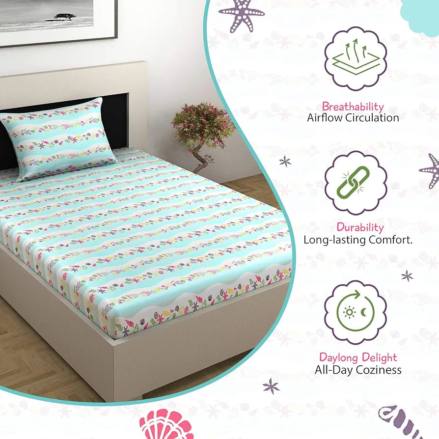 Divine Casa 144 TC Pure Cotton Single Bedsheet with 1 Pillow Cover Abstract Pattern Colour Cosmic Sky