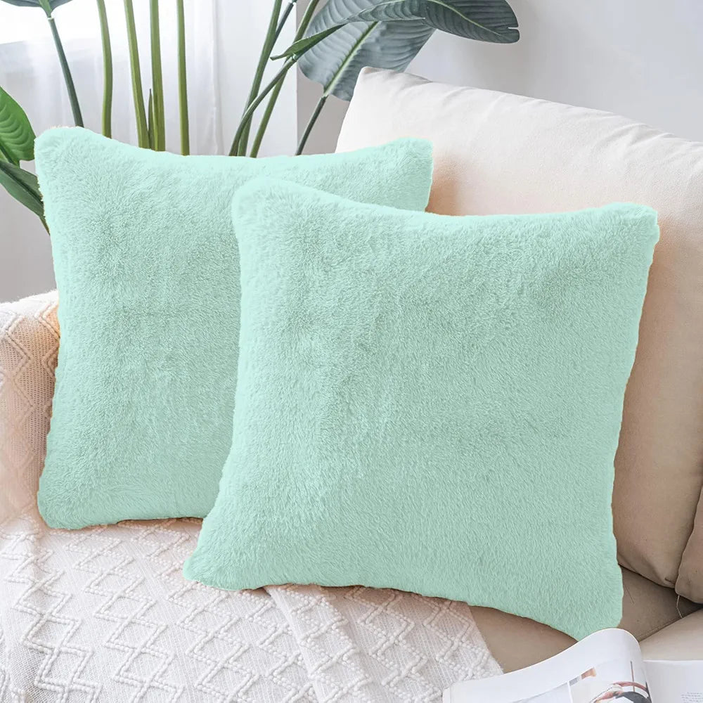 Luxe Home Cushion Cover Duble Side Rabbit Fur Plain Design Covers Set of 2 for Sofa Colour Lime