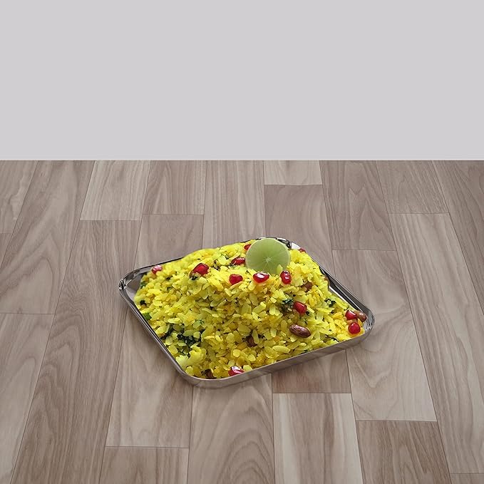 Sumeet Stainless Steel Medium Square Shape Plate Set of 3pcs 20cm Silver