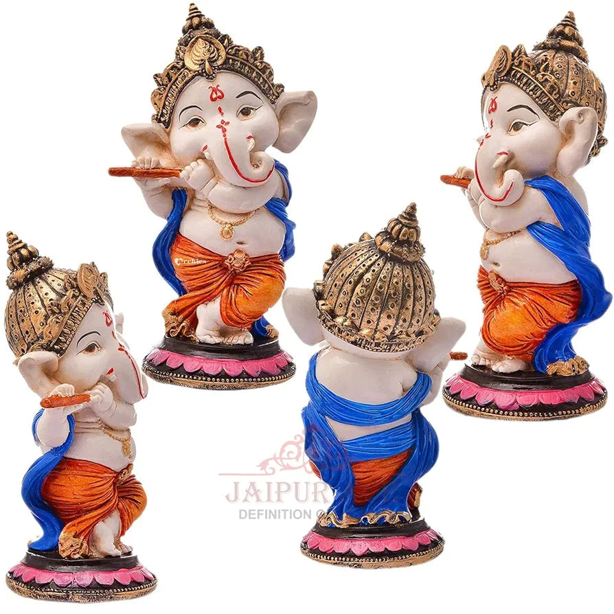 Jaipur Ace Resin Playing Flute Ganesh Idol Statue Multi Colour