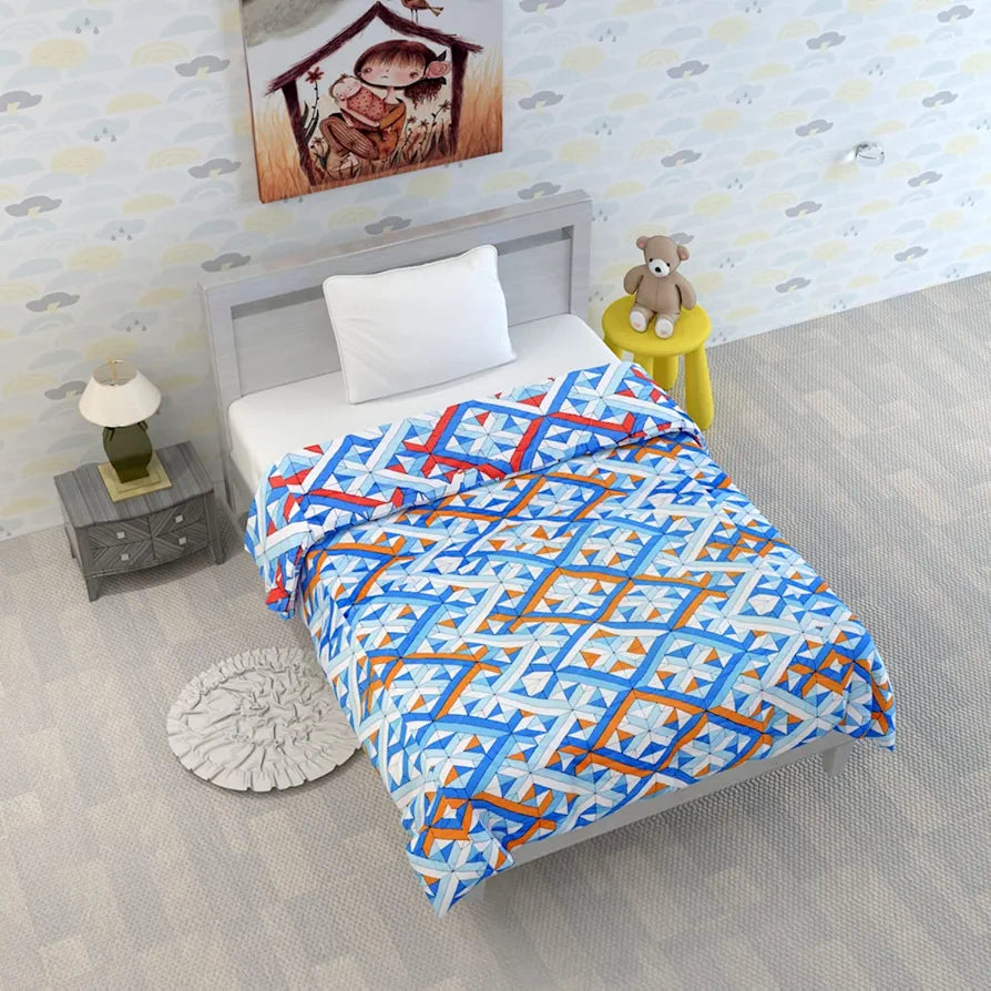Divine Casa 120 GSM Microfiber Reversible Kids Single Bed Comforter Ultra-Soft Toddler Blanket Colour Blue-Red and Orange