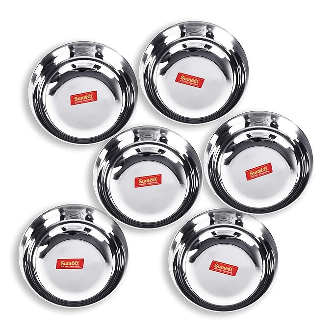 Sumeet Stainless Steel Solid Bowl Set of  6 Pc 0.350 ml Each Silver