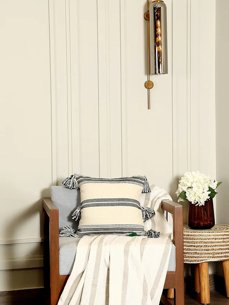 Sashaa World Colour Natural & Black Striped Cushion Cover