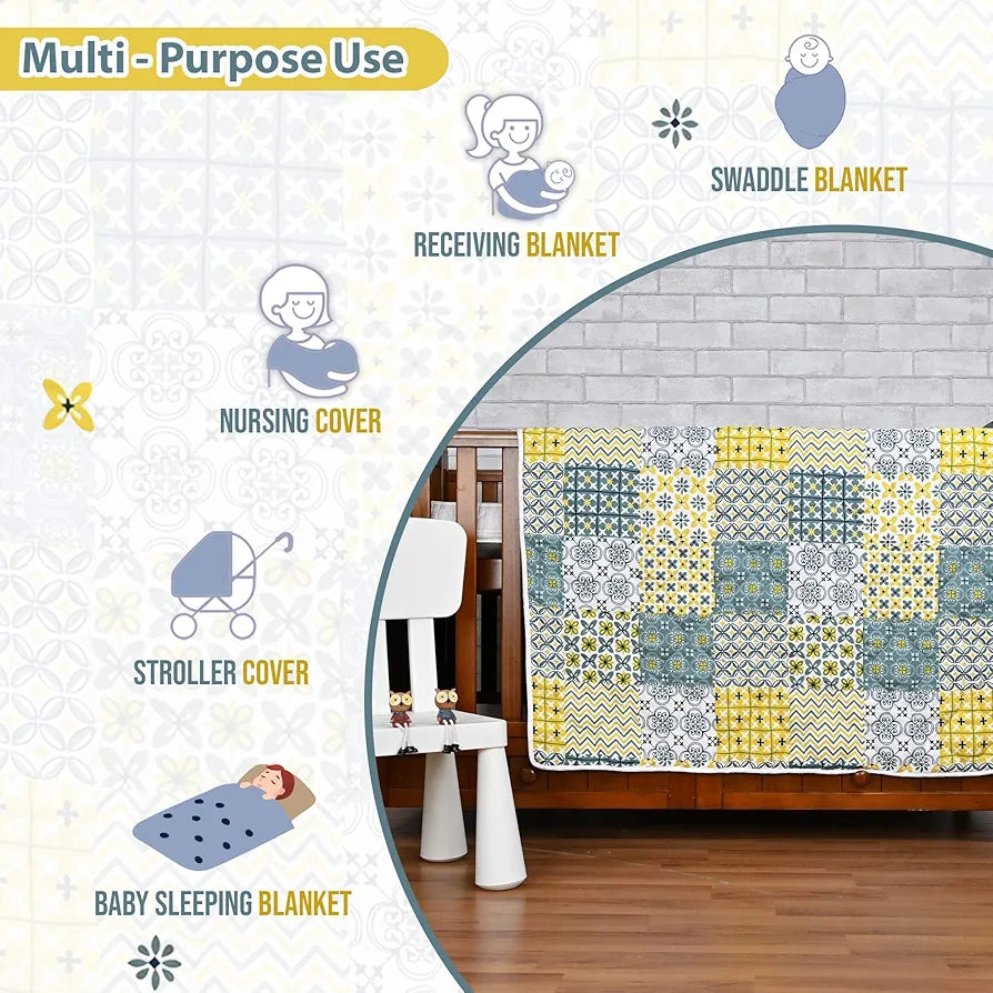 Divine Casa 120 GSM Microfiber Reversible Kids Single Bed Comforter Ultra-Soft Toddler Blanket Colour Sunflower Ash Tile