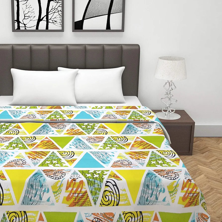 Divine Casa 120 GSM Super Soft Glace Cotton 3 Layer Breathable Single AC Quilt Reversible Blanket TC - 120 Colour Blue and Green