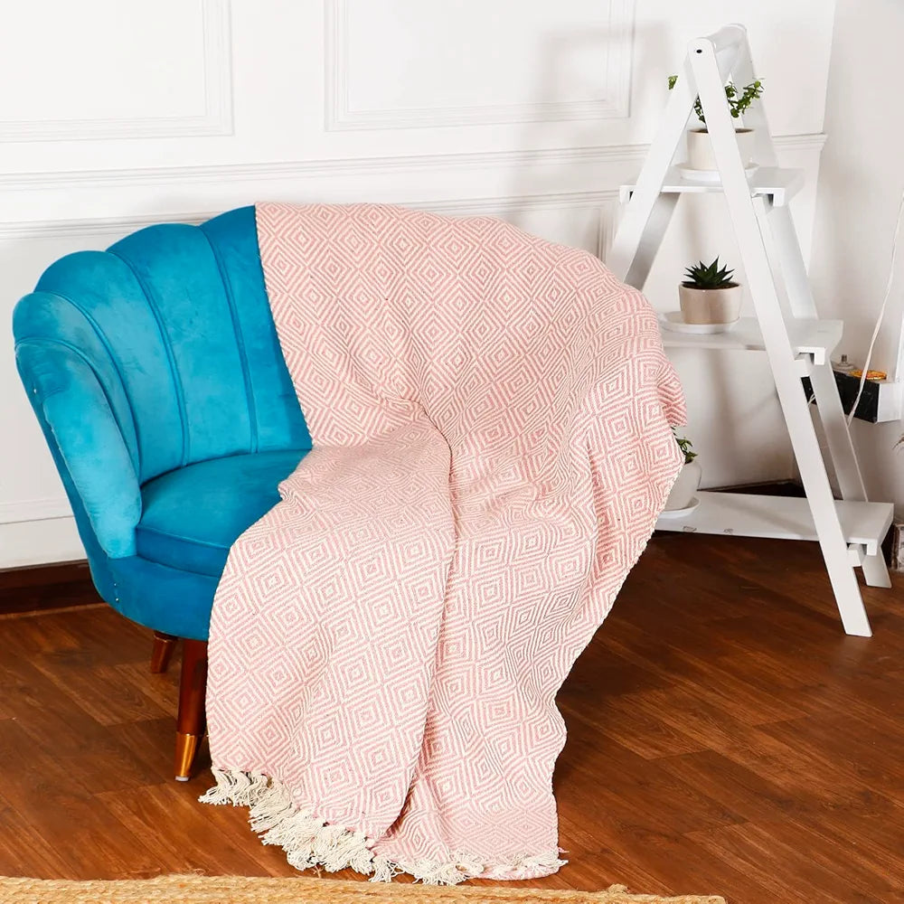 Sashaa World Cotton Throw Blanket Colour Light Pink