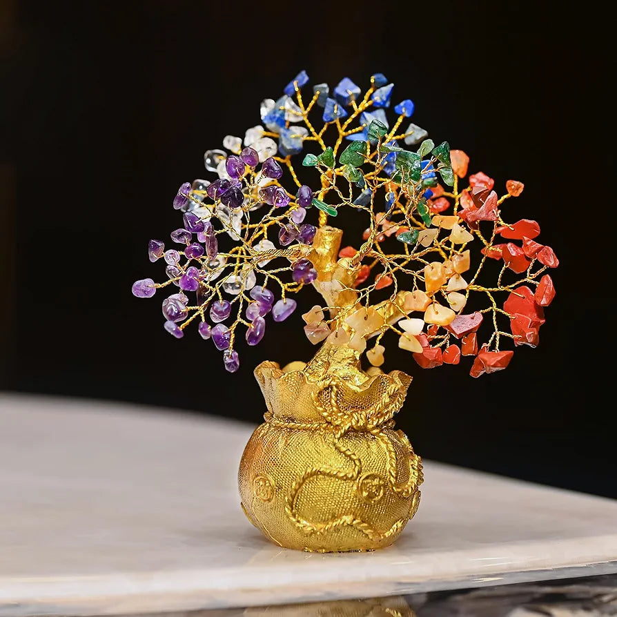 Zaicus Lucky Feng Shui 7 Chakra Tree with Golden Money Bag Base