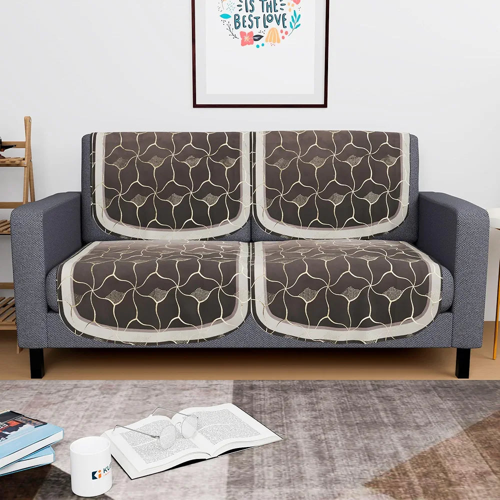 Kuber Industries Set of 4 Durable 2 Seater Sofa Cover for Living Room Arabica Look Brown & Golden Foil