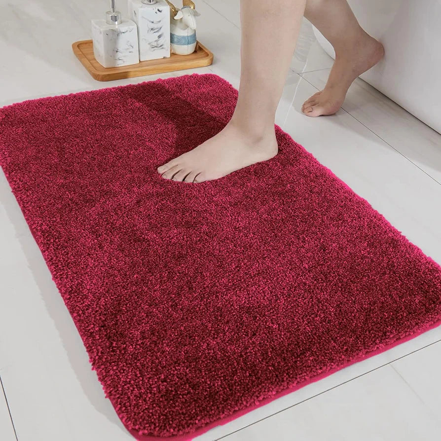 Luxe Home International Bath Microfibre Rectangular Mat Super Soft Anti Skid Newman Mats for Bathroom Colour Maroon