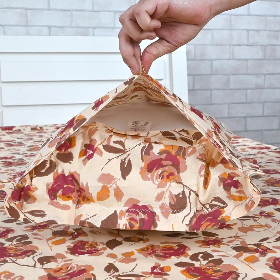 Divine Casa 144 TC Pure Cotton Double Bed Bedsheet with 2 Pillow Covers Rosy Floral Colour Sunset Red