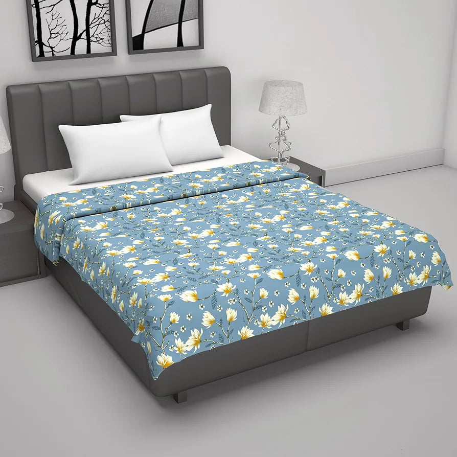 Divine Casa 100% Cotton Double Bed Dohar Ultra-Soft & Lightweight AC Blanket Colour Blossom Haven Sky Blue