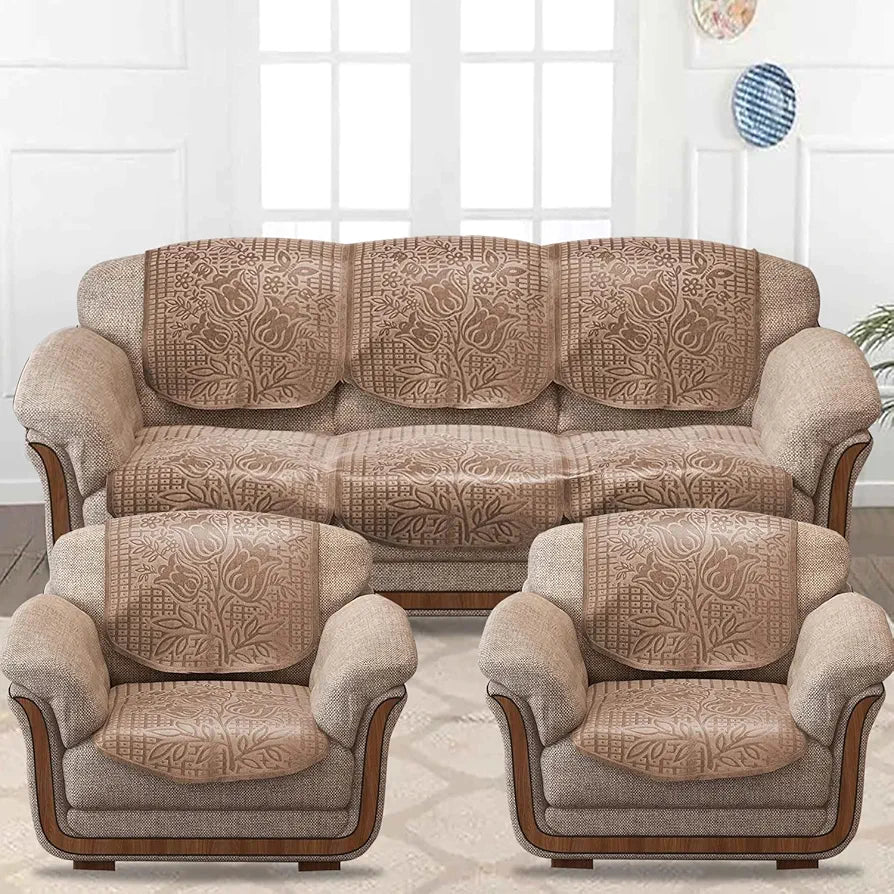 Cloth Fusion Italian Velvet Sofa Cover 5 Seater Set Perfect Floral Embossed Sofa Cover 3 Seater and 2 Seater for Living Room Skin Colour