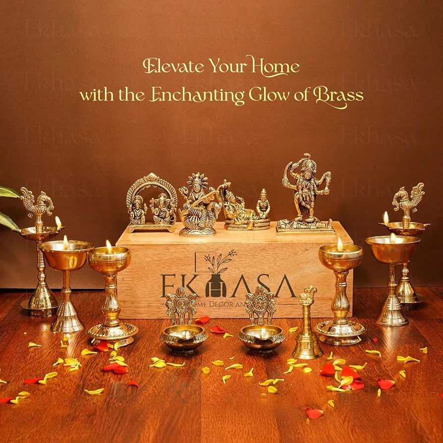 Ekhasa Pure Brass Krishna Murti in Luxury Red Velvet Gift Box God Idols