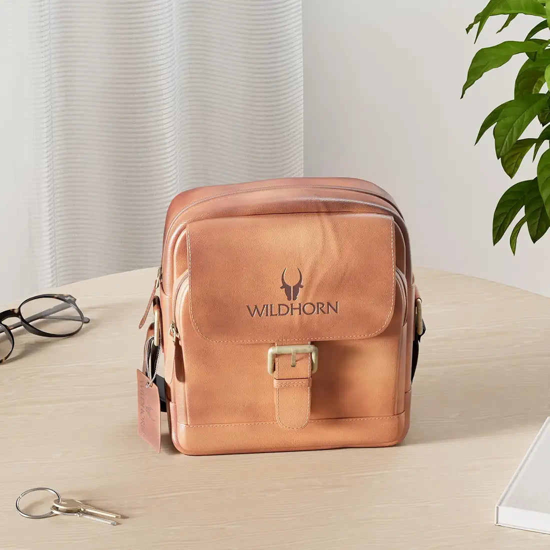 WildHorn Leather Sling Messenger Bag for Men I Multipurpose Crossbody Bag I Travel Bag with Adjustable Strap I Utility Bag I Dimension : L-6 inch W-2.7 inch H-8.5 inch