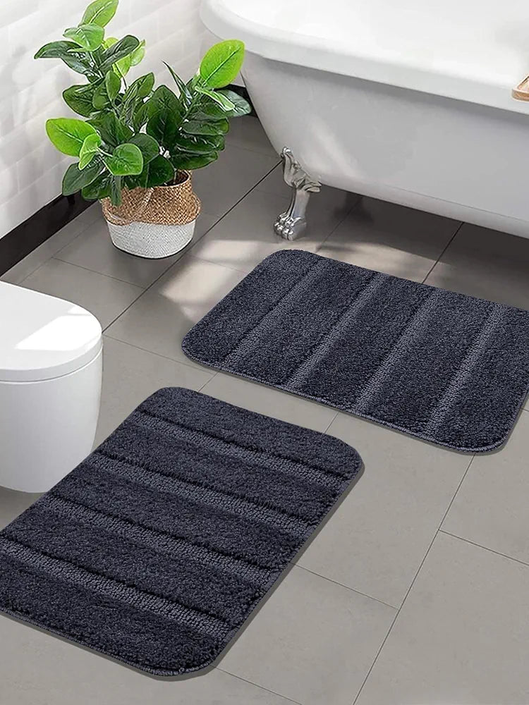 Saral Home Microfiber Soft Anti Slip Door Mat & Bath Mat Colour Grey (Pack Of 2)
