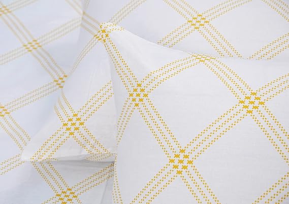 Huesland by Ahmedabad Cotton 186 TC Cotton Pillow Covers Set of 2 | White (Yellow Pattern)
