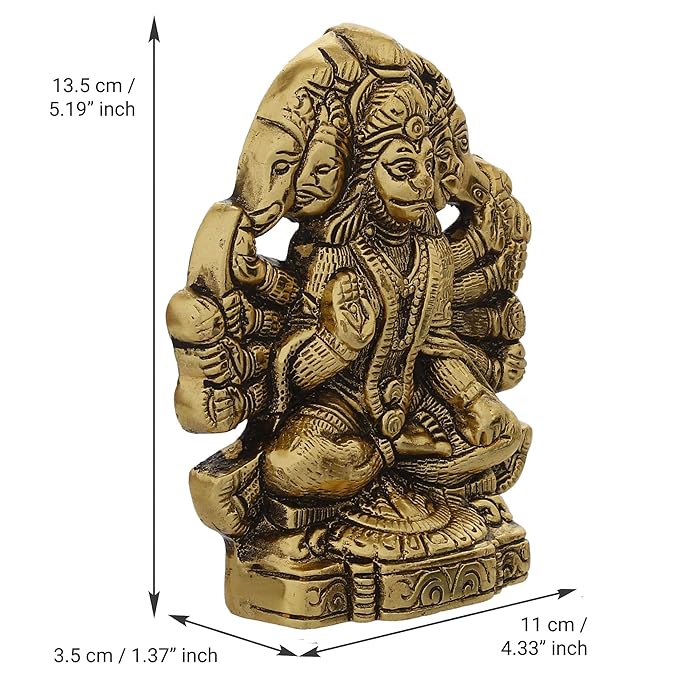 Ecraftindia Golden Metal Lord Panchmukhi Hanuman Statue Bajrangbali Religious Idol