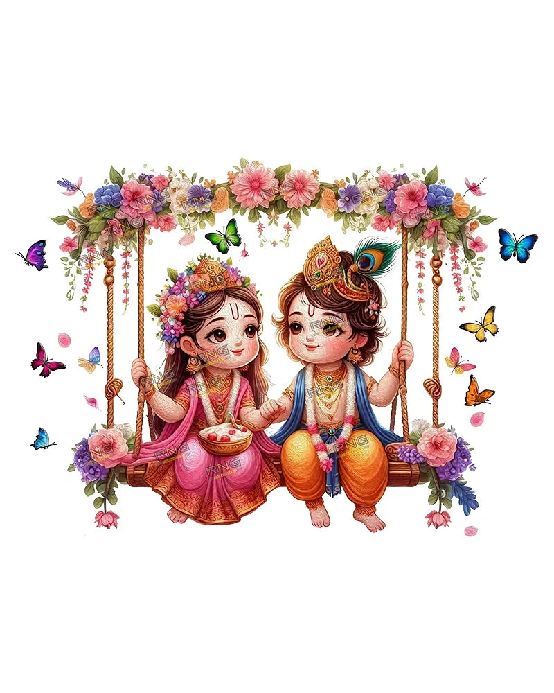 Rng Graphics Pvc Vinyl Krishna Wall Sticker Radha Krishna Wall Stickers Multicolor 55cm X 40cm DW-140L