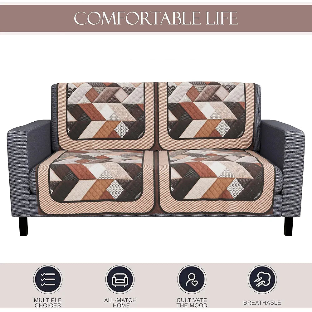 Kuber Industries Set of 4 Velvet 2 Seater Sofa Covers for Living Room Triangular-Cream & Brown