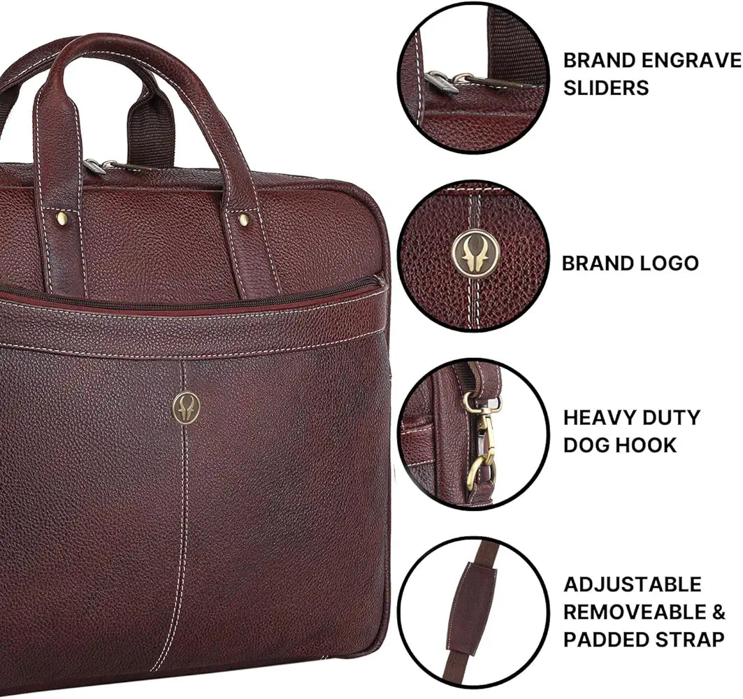 WildHorn Leather 15 inch Laptop Messenger Bag for Men I Padded Laptop Compartment with Adjustable Strap I Extra Zip Compartments I DIMENSION : L-16 inch W-3.2 inch H-13 inch