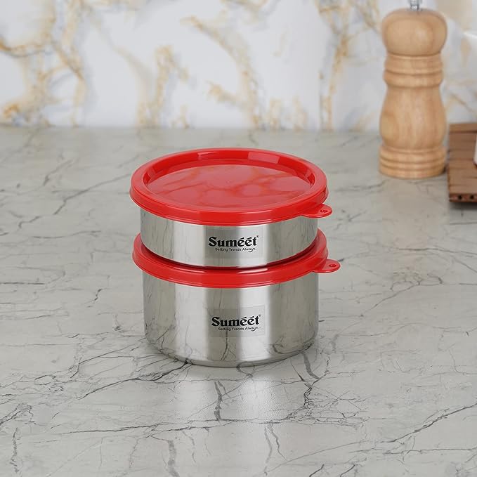 Sumeet Stainless Steel Airtight & Leak Proof Food Storage Container 400 ml & 650 ml 2PC Silver