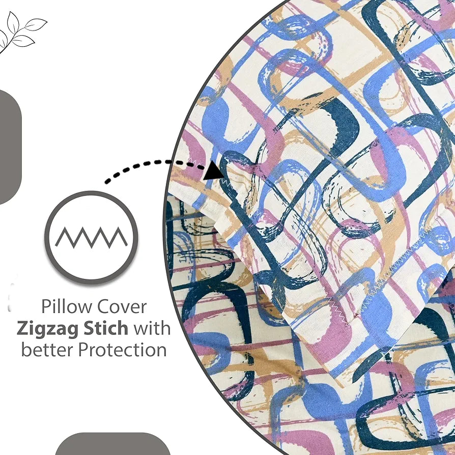 Divine Casa 144 TC Pure Cotton Double Bed Bedsheet with 2 Pillow Covers Abstract Weave Colour Peach Blue