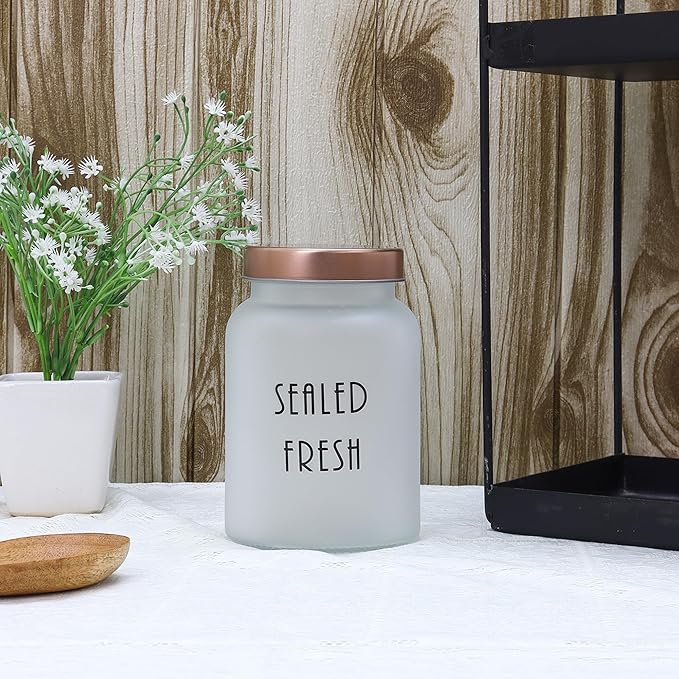 Femora Kitchen Storage Jars Frosted Glass Jar With Steel Lid Air Tight Jar | Pack of 3