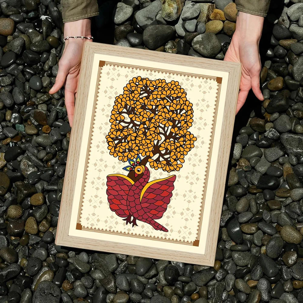 ArtX Paper Indian Gond Art Paintings with Frame Multicolor Gond-SO6-01 Set of 6