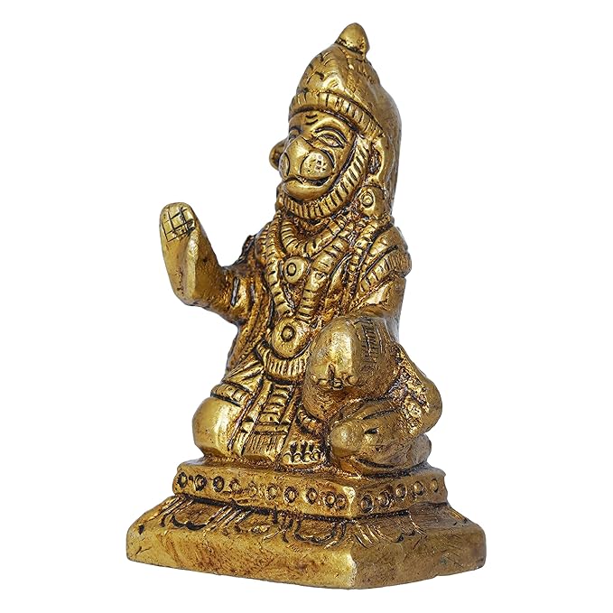 Ecraftindia Golden Brass Blessing Lord Hanuman Statue Murti | Hindu God Idol