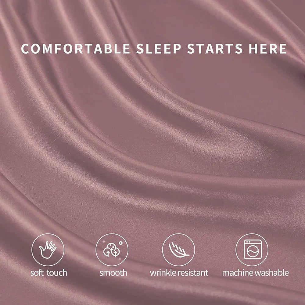 Cloth Fusion Satin Elastic Fitted Bedsheets Double Bed with 2 Pillow Covers H603 280 TC Rose Gold