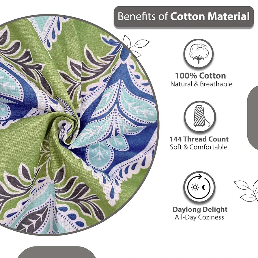 Divine Casa Bedsheet for Single Size Bed 144 TC Cotton Bedsheet for Single Size Bed with 1 Pillow Cover  Floral Colour Palm Green