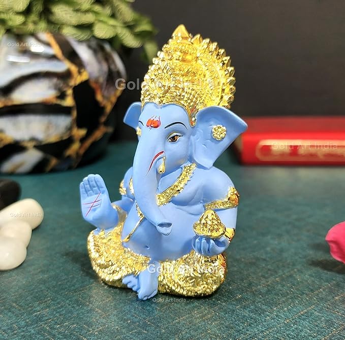 Gold Art India Gold Plated Ganesha with Terracotta Colour Perfect for Car Dashboards