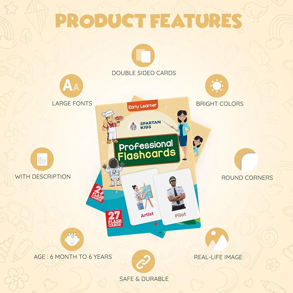 SPARTAN KIDS ProfessionalCreative_Thinking Flash Cards for Kids | 27 Early Learning Flash Cards Easy & Fun Way of Learning 1 Year to 6 Years Babies